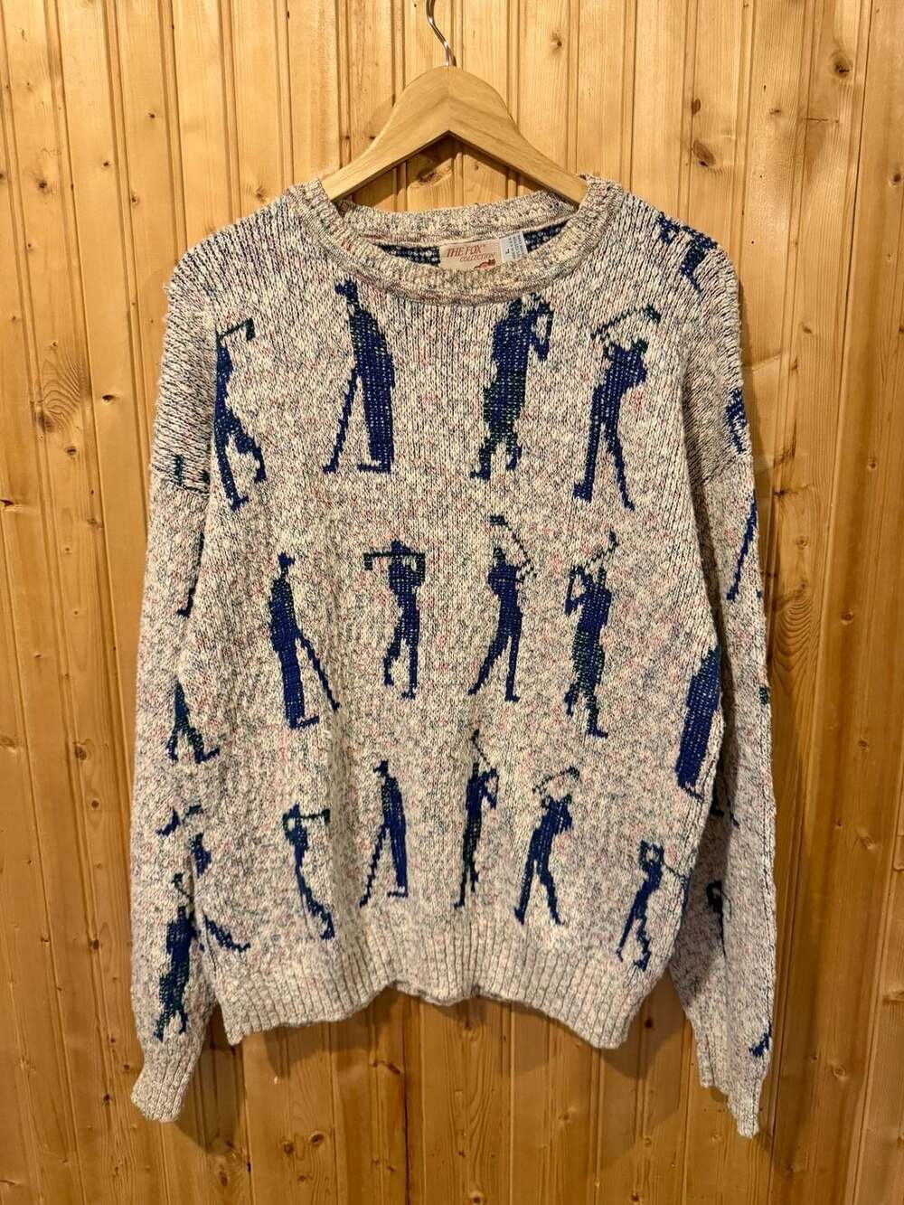 Vintage The Fox Collection Golf Player All-Over Print Cotton Knit Sweater